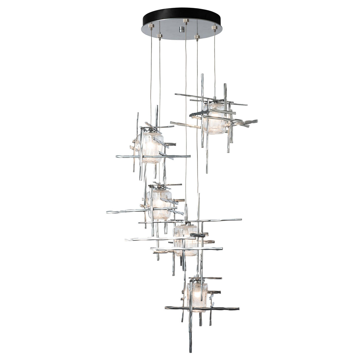 Hubbardton Forge 2023 Sterling Seeded Clear Glass (II) Long Tura 5-Light Seeded Glass Pendant