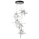 Hubbardton Forge 2023 Sterling Seeded Clear Glass (II) Long Tura 5-Light Seeded Glass Pendant