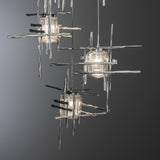 Hubbardton Forge 2023 Sterling Seeded Clear Glass (II) Long Tura 5-Light Seeded Glass Pendant