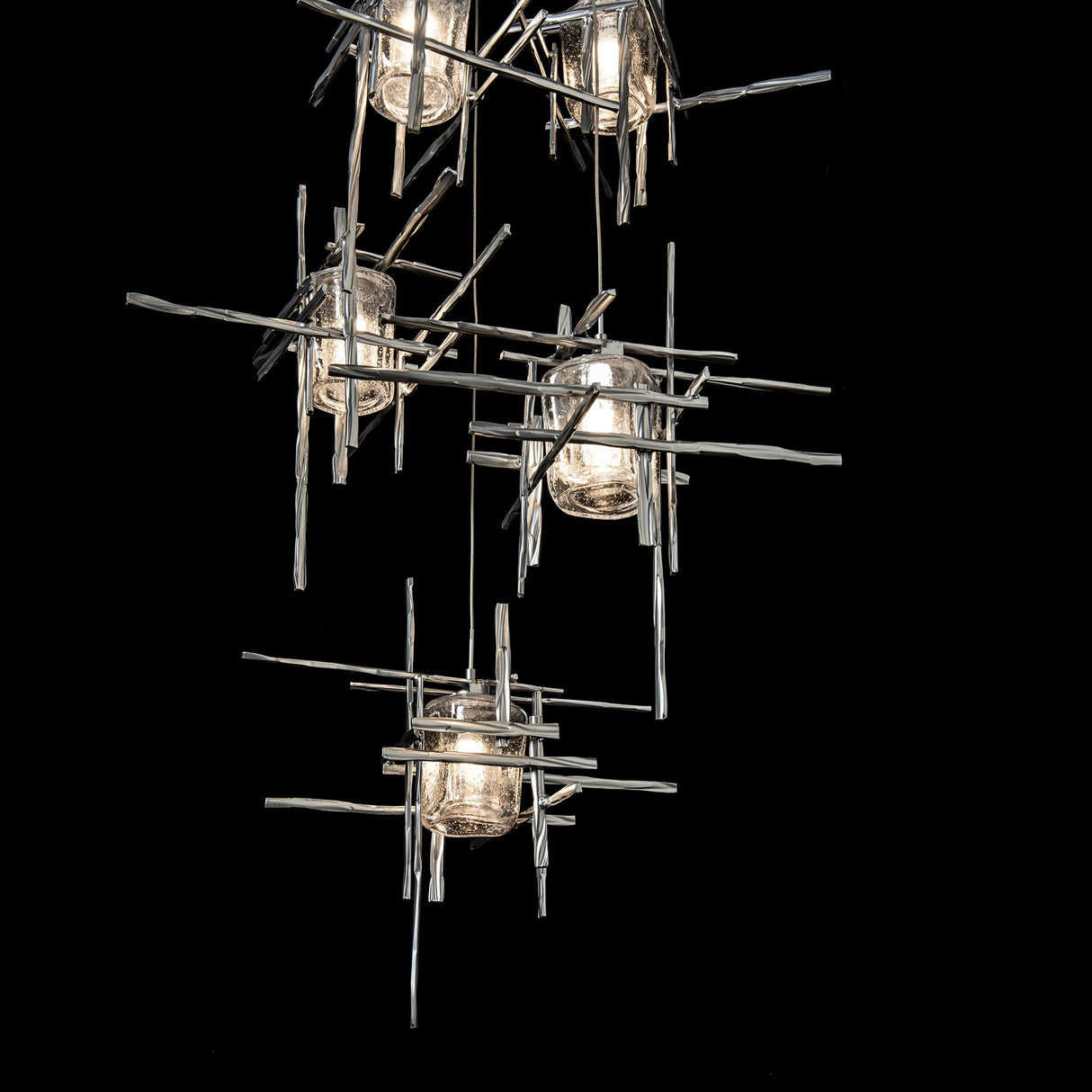 Hubbardton Forge 2023 Sterling Seeded Clear Glass (II) Long Tura 5-Light Seeded Glass Pendant
