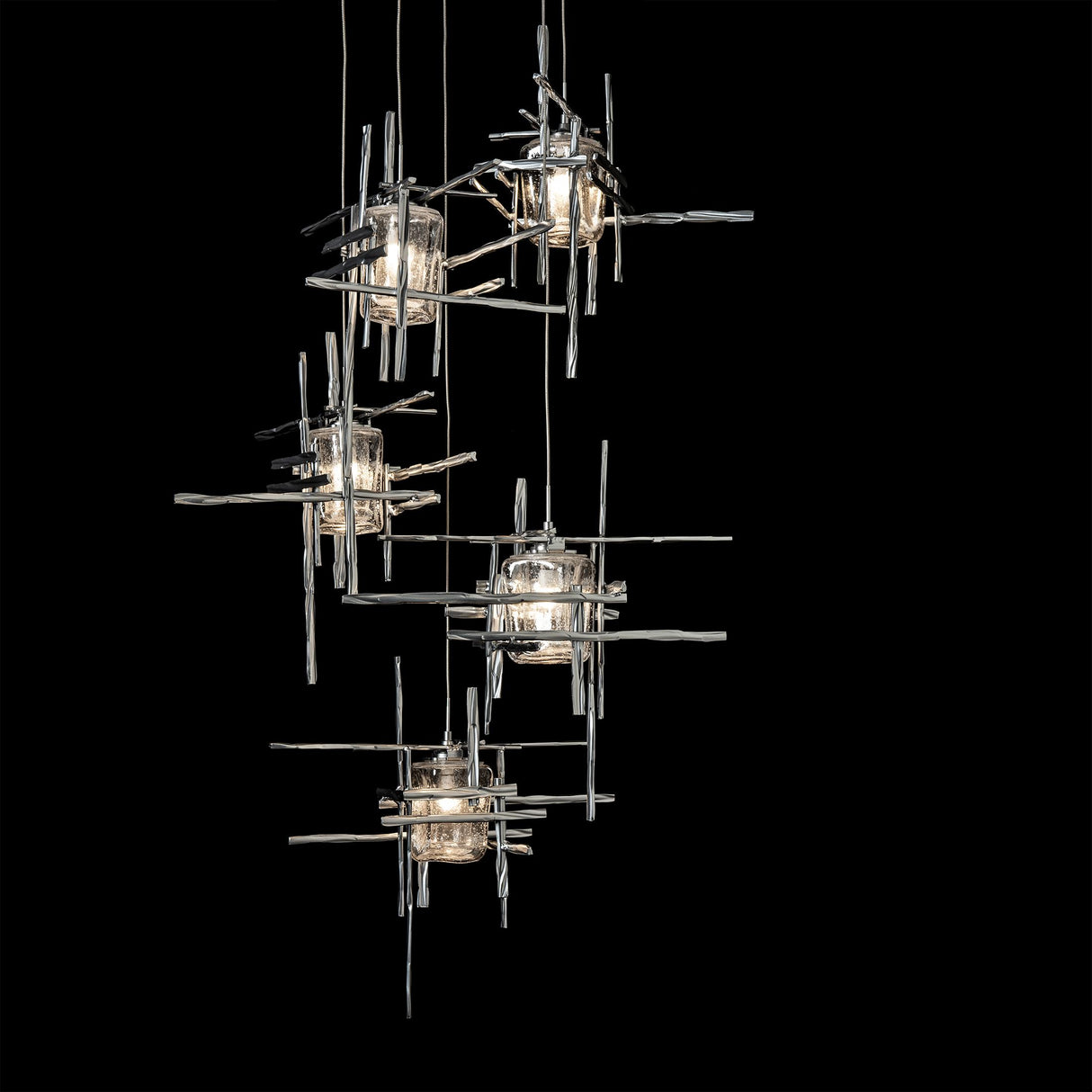 Hubbardton Forge 2023 Sterling Seeded Clear Glass (II) Long Tura 5-Light Seeded Glass Pendant