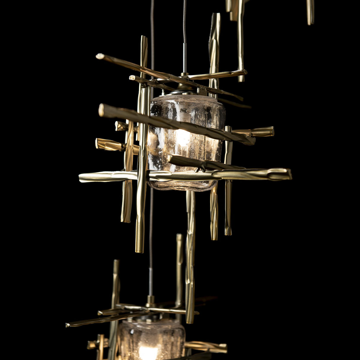Hubbardton Forge 2023 Modern Brass Seeded Clear Glass (II) Long Tura 5-Light Seeded Glass Pendant