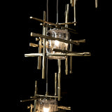 Hubbardton Forge 2023 Modern Brass Seeded Clear Glass (II) Long Tura 5-Light Seeded Glass Pendant