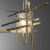 Hubbardton Forge 2023 Modern Brass Seeded Clear Glass (II) Long Tura 5-Light Seeded Glass Pendant