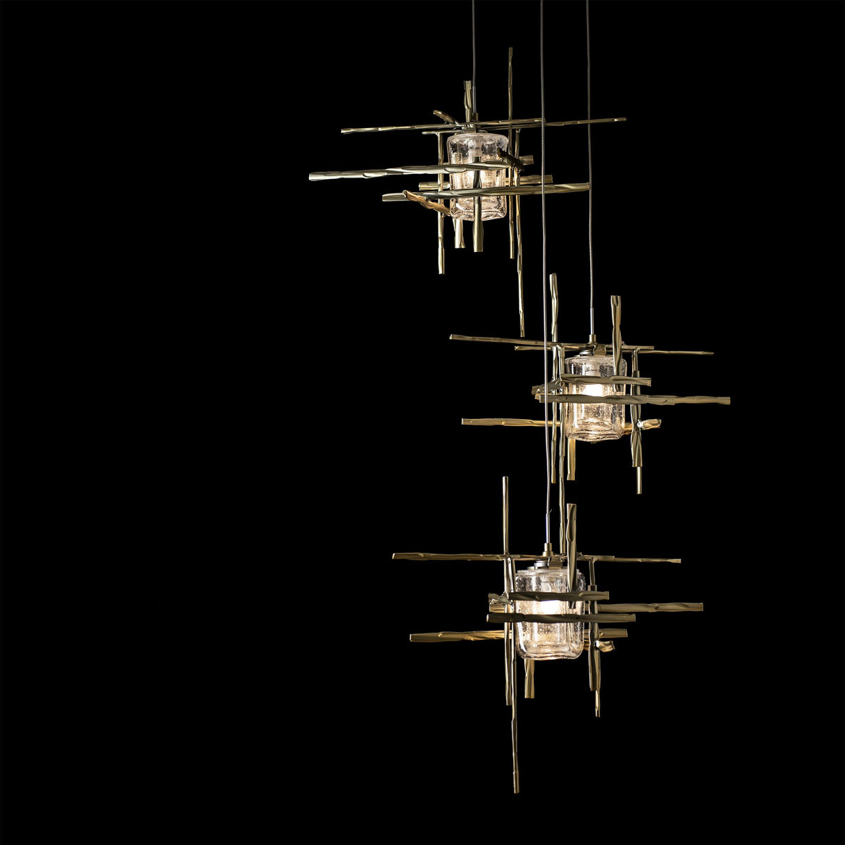 Hubbardton Forge 2023 Modern Brass Seeded Clear Glass (II) Long Tura 5-Light Seeded Glass Pendant