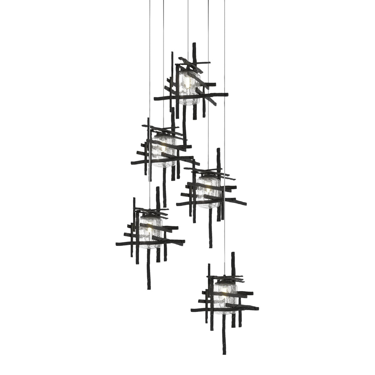 Hubbardton Forge 2023 Ink Seeded Clear Glass (II) Long Tura 5-Light Seeded Glass Pendant