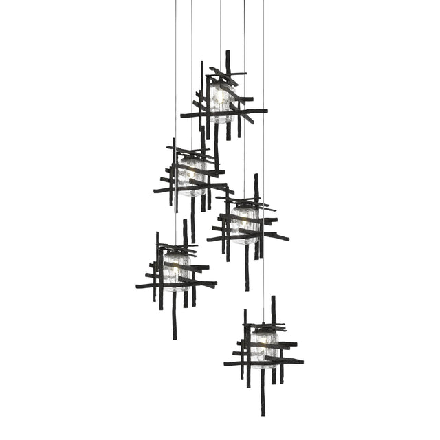 Hubbardton Forge 2023 Ink Seeded Clear Glass (II) Long Tura 5-Light Seeded Glass Pendant
