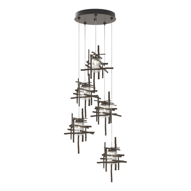 Hubbardton Forge 2023 Bronze Seeded Clear Glass (II) Standard Tura 5-Light Seeded Glass Pendant