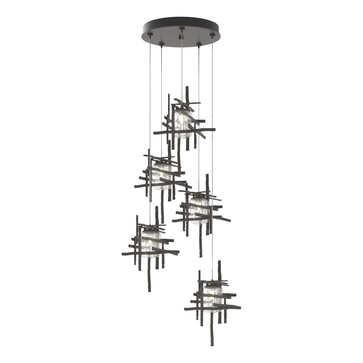 Hubbardton Forge 2023 Dark Smoke Seeded Clear Glass (II) Standard Tura 5-Light Seeded Glass Pendant