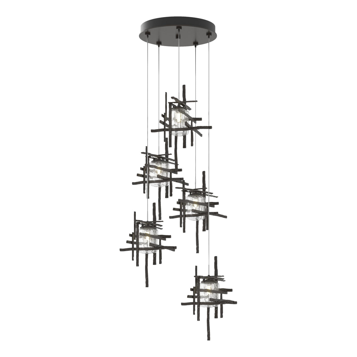 Hubbardton Forge 2023 Oil Rubbed Bronze Seeded Clear Glass (II) Standard Tura 5-Light Seeded Glass Pendant