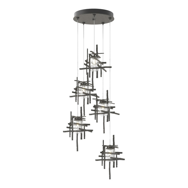 Hubbardton Forge 2023 Natural Iron Seeded Clear Glass (II) Standard Tura 5-Light Seeded Glass Pendant