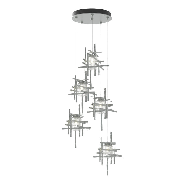 Hubbardton Forge 2023 Vintage Platinum Seeded Clear Glass (II) Standard Tura 5-Light Seeded Glass Pendant