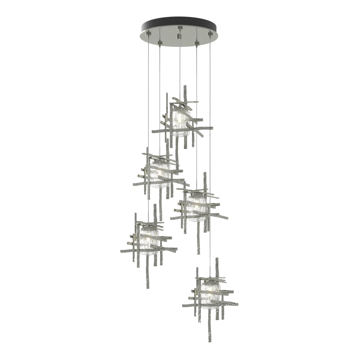 Hubbardton Forge 2023 Sterling Seeded Clear Glass (II) Standard Tura 5-Light Seeded Glass Pendant