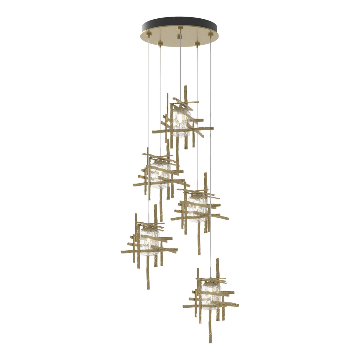 Hubbardton Forge 2023 Modern Brass Seeded Clear Glass (II) Standard Tura 5-Light Seeded Glass Pendant
