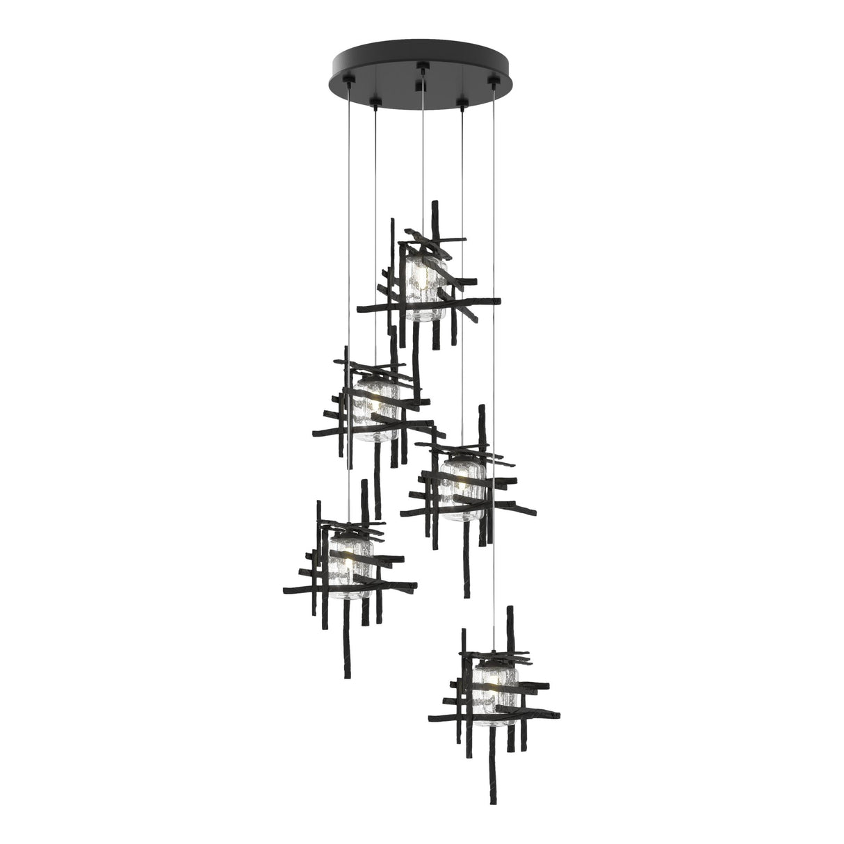 Hubbardton Forge 2023 Ink Seeded Clear Glass (II) Standard Tura 5-Light Seeded Glass Pendant