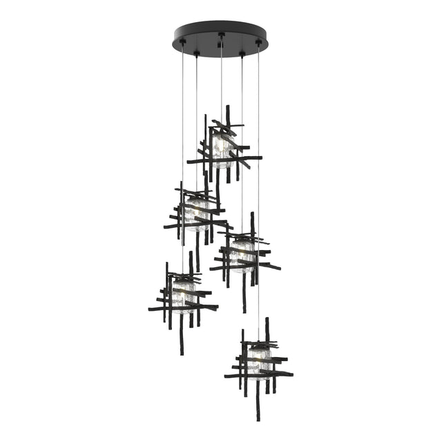 Hubbardton Forge 2023 Ink Seeded Clear Glass (II) Standard Tura 5-Light Seeded Glass Pendant