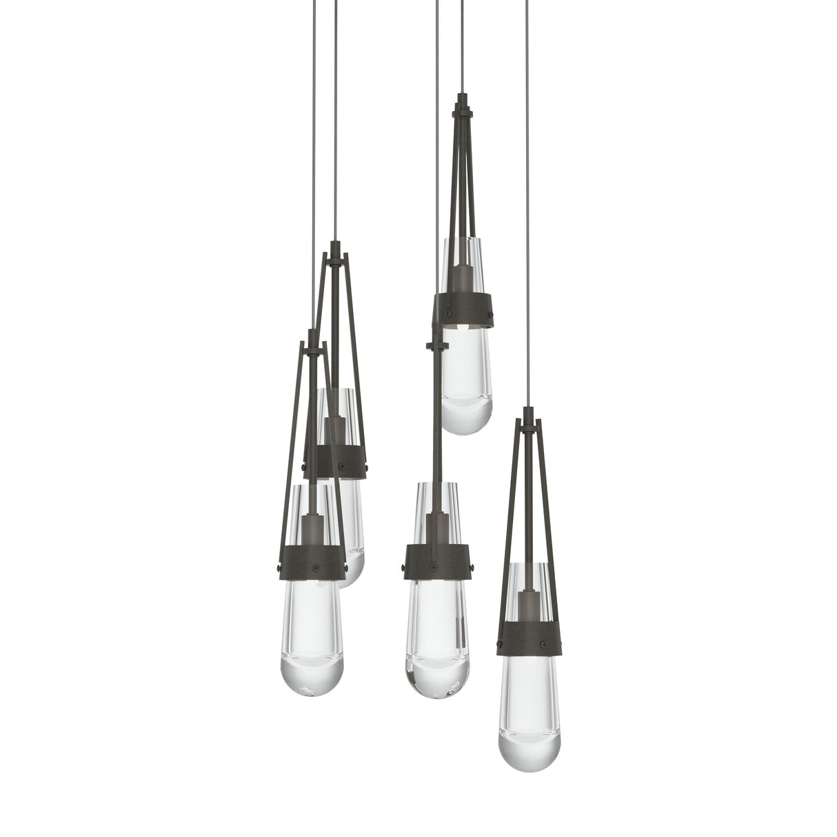 Hubbardton Forge 2023 Dark Smoke Clear Glass (ZM) Long Link 5-Light Clear Glass Pendant