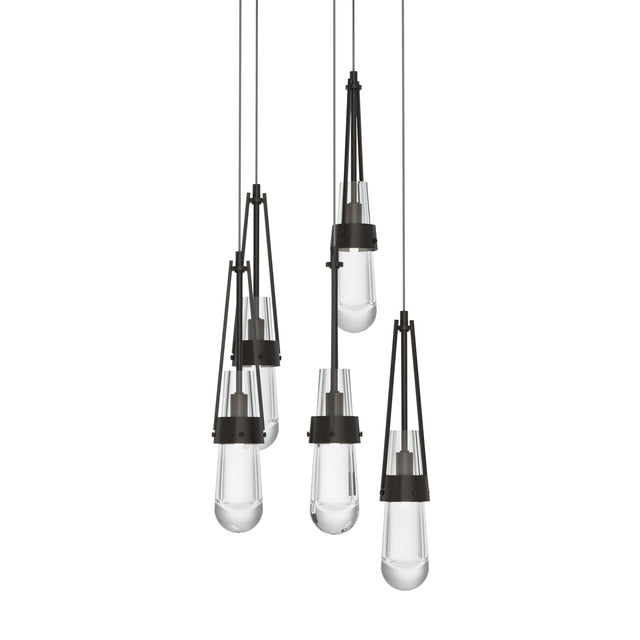 Hubbardton Forge 2023 Oil Rubbed Bronze Clear Glass (ZM) Long Link 5-Light Clear Glass Pendant