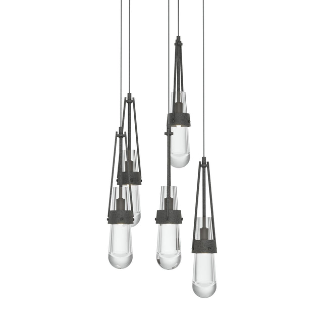 Hubbardton Forge 2023 Natural Iron Clear Glass (ZM) Long Link 5-Light Clear Glass Pendant