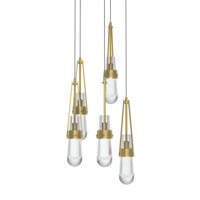 Hubbardton Forge 2023 Modern Brass Clear Glass (ZM) Long Link 5-Light Clear Glass Pendant