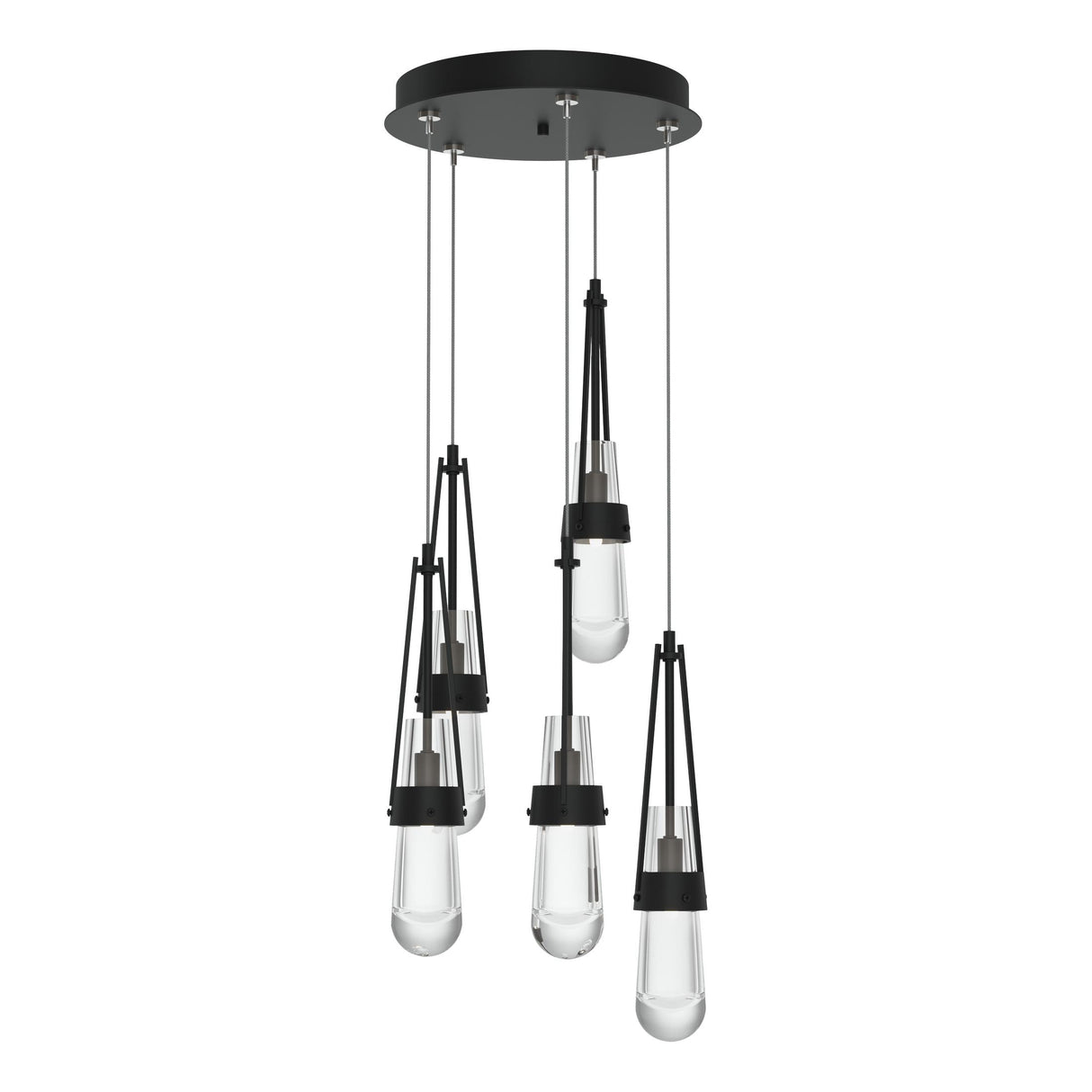 Hubbardton Forge 2023 Black Clear Glass (ZM) Standard Link 5-Light Clear Glass Pendant
