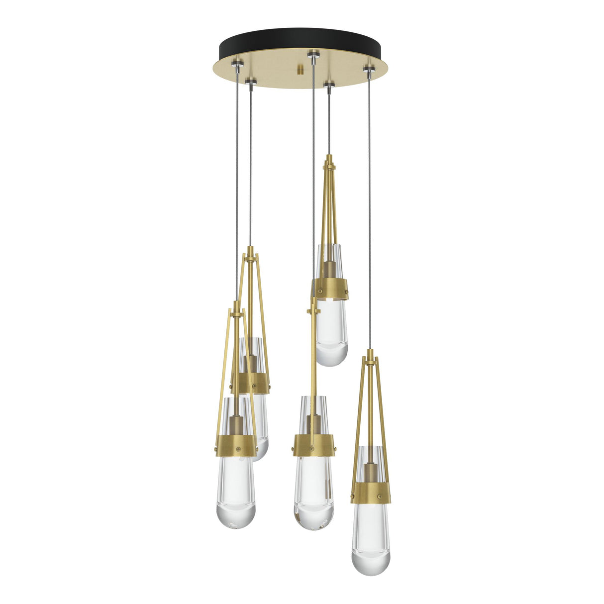 Hubbardton Forge 2023 Modern Brass Clear Glass (ZM) Standard Link 5-Light Clear Glass Pendant