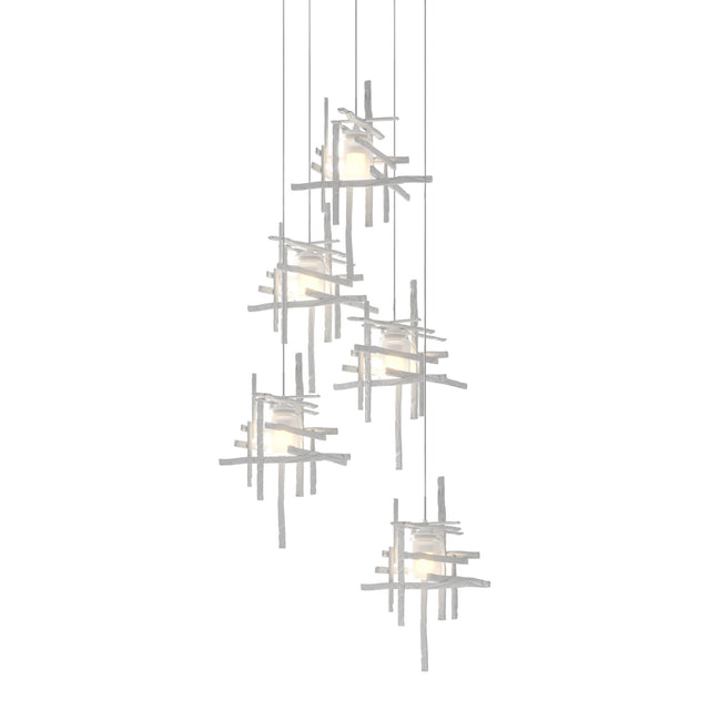 Hubbardton Forge 2023 White Cast Glass (YC) Long Tura 5-Light Frosted Glass Pendant