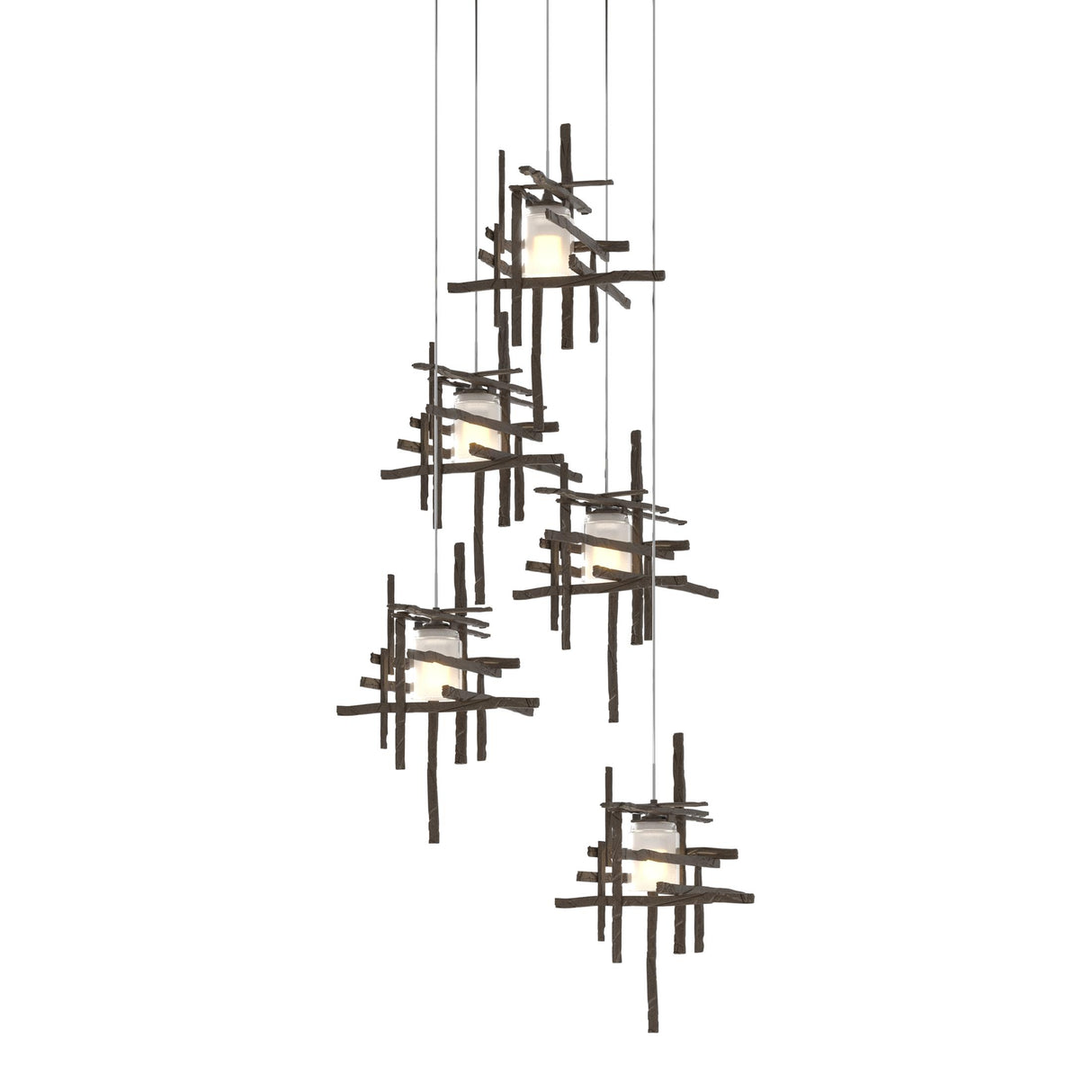 Hubbardton Forge 2023 Bronze Cast Glass (YC) Long Tura 5-Light Frosted Glass Pendant