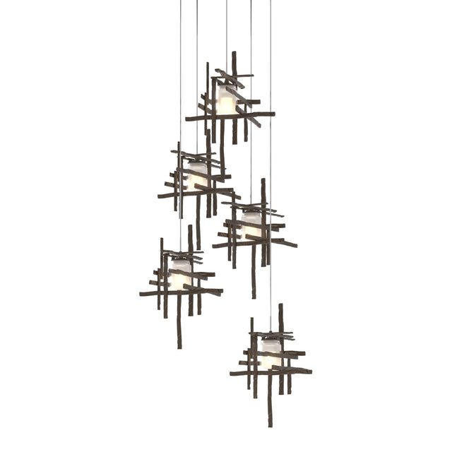 Hubbardton Forge 2023 Bronze Cast Glass (YC) Long Tura 5-Light Frosted Glass Pendant
