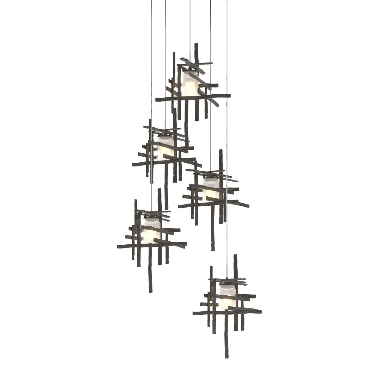 Hubbardton Forge 2023 Dark Smoke Cast Glass (YC) Long Tura 5-Light Frosted Glass Pendant