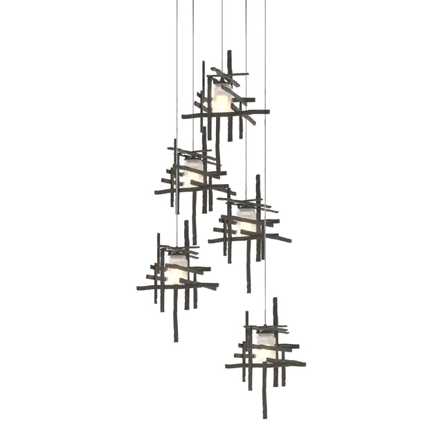Hubbardton Forge 2023 Dark Smoke Cast Glass (YC) Long Tura 5-Light Frosted Glass Pendant