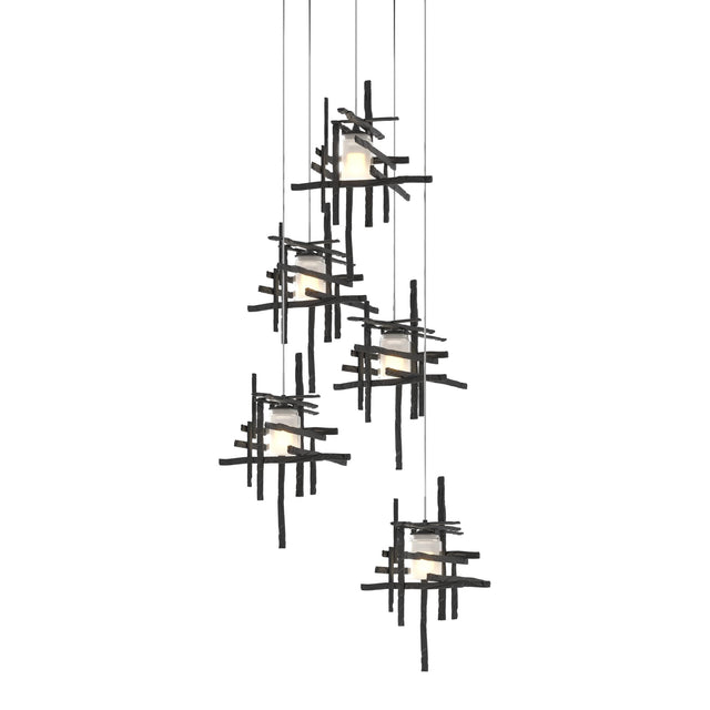 Hubbardton Forge 2023 Black Cast Glass (YC) Long Tura 5-Light Frosted Glass Pendant