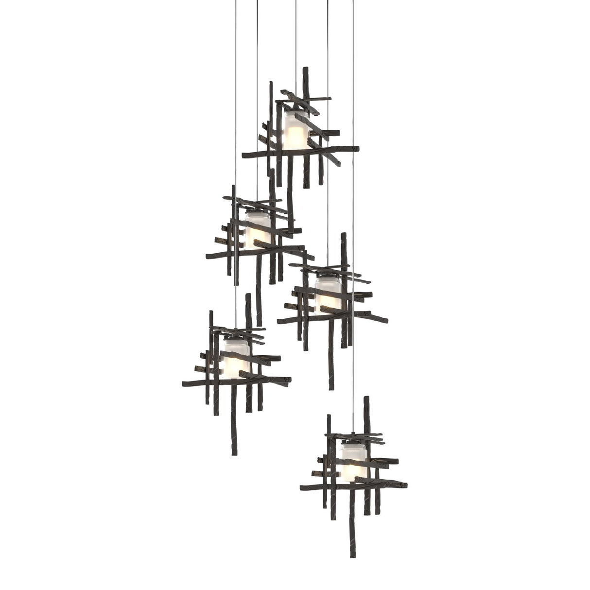 Hubbardton Forge 2023 Oil Rubbed Bronze Cast Glass (YC) Long Tura 5-Light Frosted Glass Pendant