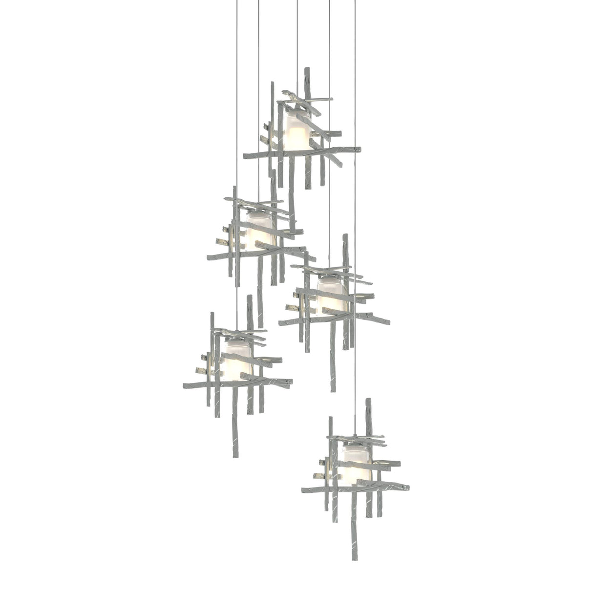 Hubbardton Forge 2023 Vintage Platinum Cast Glass (YC) Long Tura 5-Light Frosted Glass Pendant