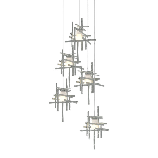 Hubbardton Forge 2023 Vintage Platinum Cast Glass (YC) Long Tura 5-Light Frosted Glass Pendant
