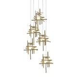 Hubbardton Forge 2023 Modern Brass Cast Glass (YC) Long Tura 5-Light Frosted Glass Pendant