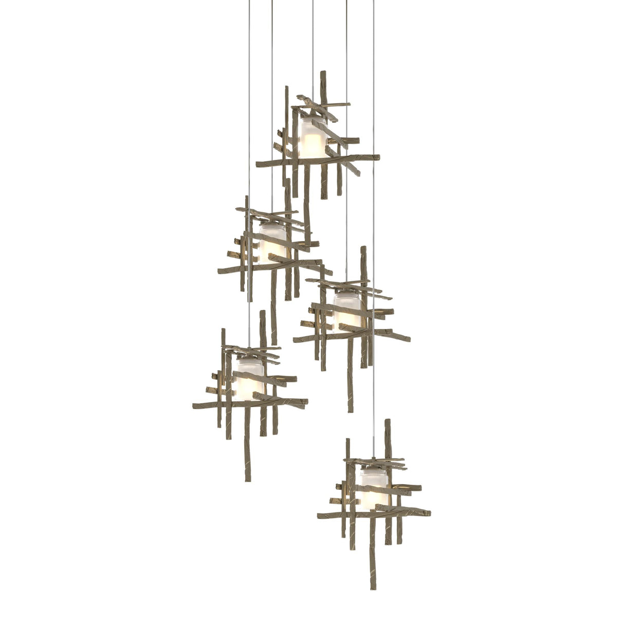 Hubbardton Forge 2023 Soft Gold Cast Glass (YC) Long Tura 5-Light Frosted Glass Pendant
