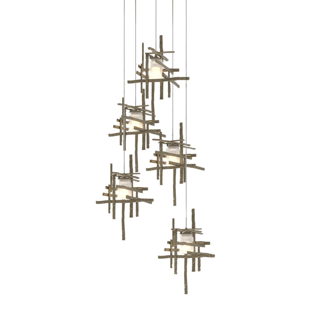 Hubbardton Forge 2023 Soft Gold Cast Glass (YC) Long Tura 5-Light Frosted Glass Pendant
