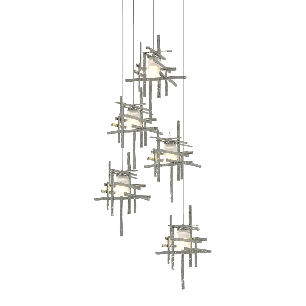 Hubbardton Forge 2023 Sterling Cast Glass (YC) Long Tura 5-Light Frosted Glass Pendant
