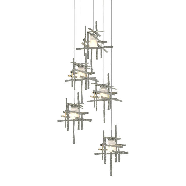 Hubbardton Forge 2023 Sterling Cast Glass (YC) Long Tura 5-Light Frosted Glass Pendant