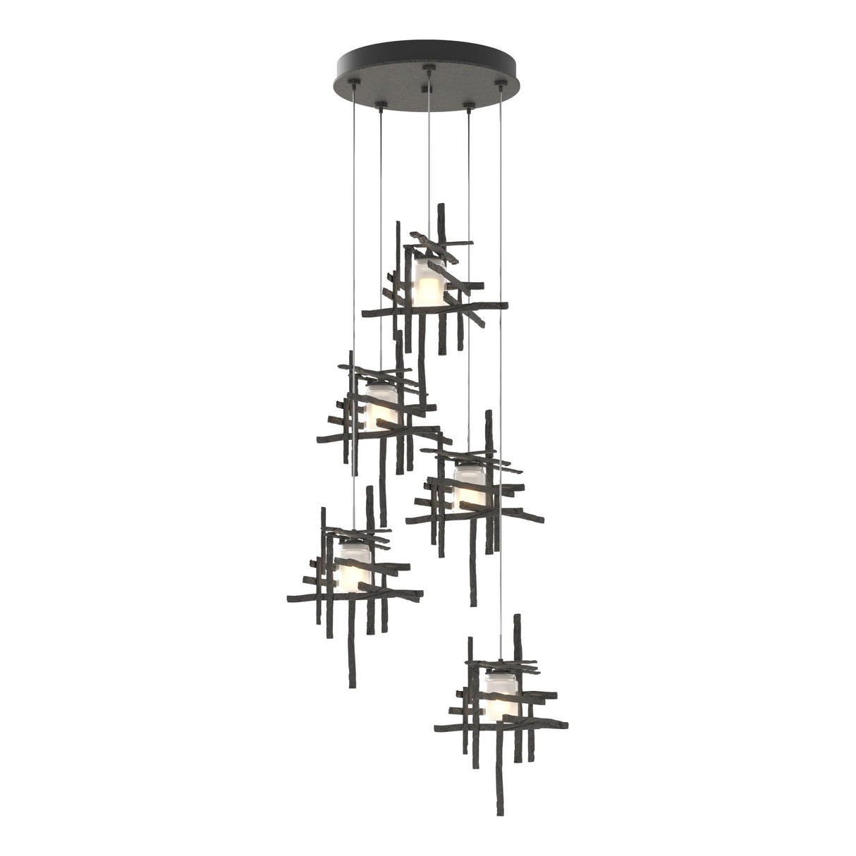 Hubbardton Forge 2023 Natural Iron Cast Glass (YC) Standard Tura 5-Light Frosted Glass Pendant