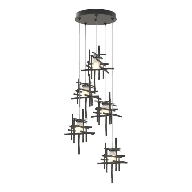 Hubbardton Forge 2023 Natural Iron Cast Glass (YC) Standard Tura 5-Light Frosted Glass Pendant