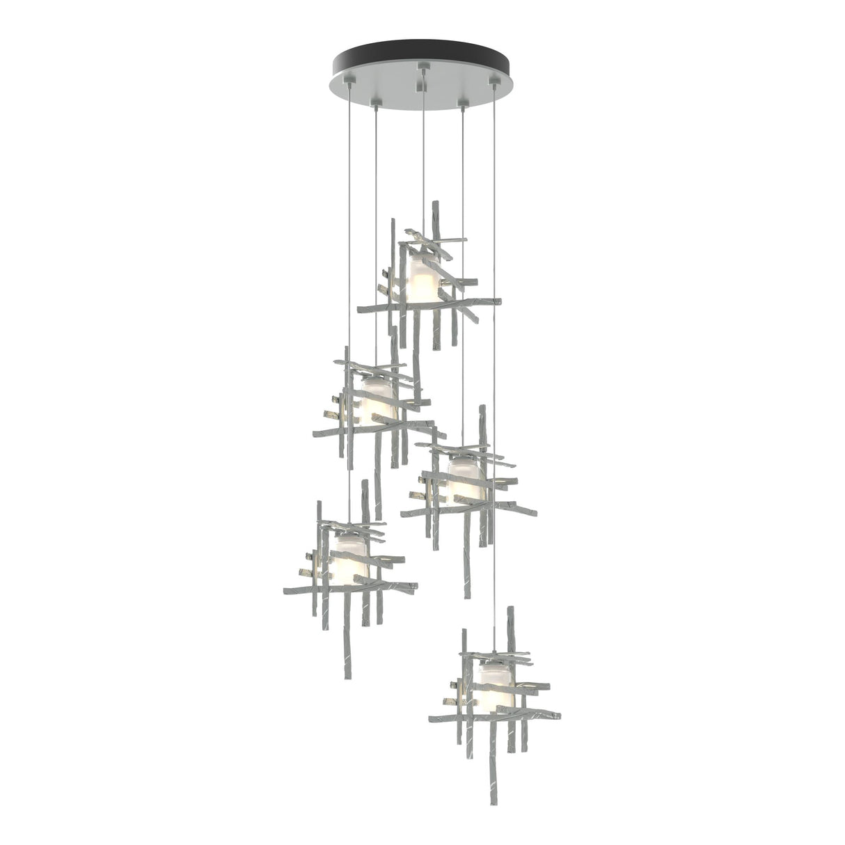 Hubbardton Forge 2023 Vintage Platinum Cast Glass (YC) Standard Tura 5-Light Frosted Glass Pendant