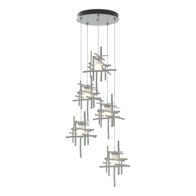 Hubbardton Forge 2023 Vintage Platinum Cast Glass (YC) Standard Tura 5-Light Frosted Glass Pendant
