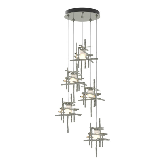 Hubbardton Forge 2023 Sterling Cast Glass (YC) Standard Tura 5-Light Frosted Glass Pendant
