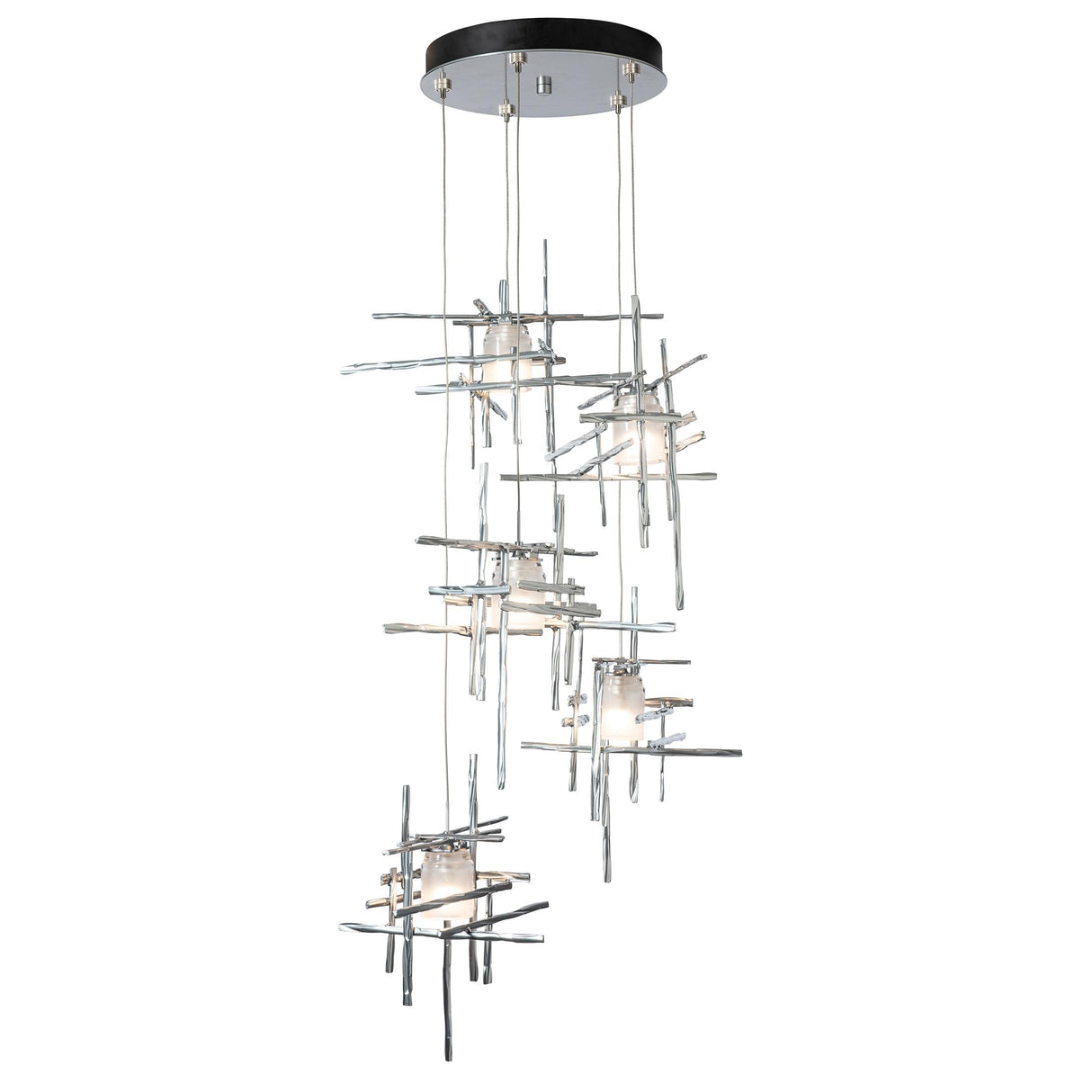 Hubbardton Forge 2023 Sterling Cast Glass (YC) Standard Tura 5-Light Frosted Glass Pendant