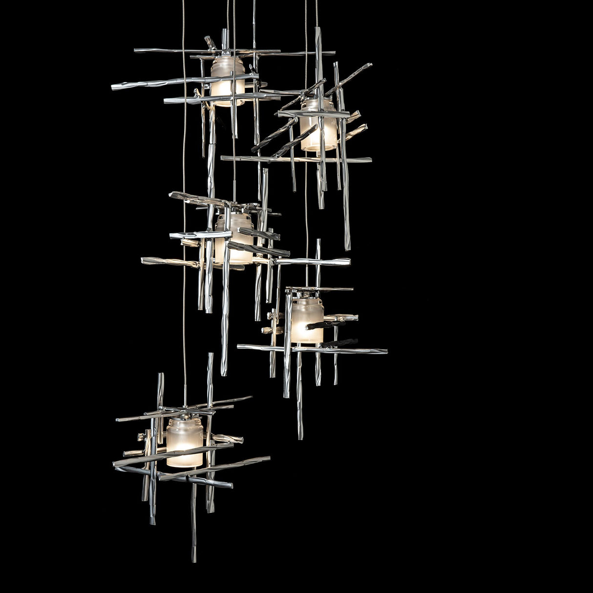 Hubbardton Forge 2023 Sterling Cast Glass (YC) Standard Tura 5-Light Frosted Glass Pendant