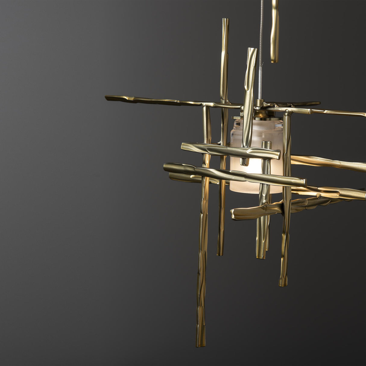 Hubbardton Forge 2023 Modern Brass Cast Glass (YC) Standard Tura 5-Light Frosted Glass Pendant