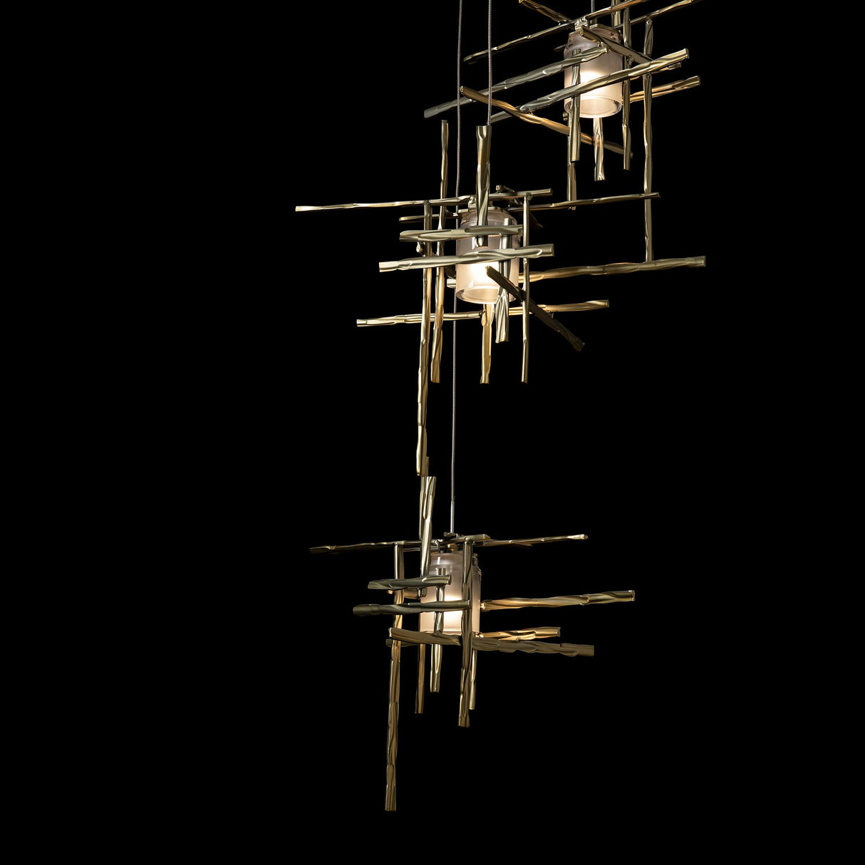 Hubbardton Forge 2023 Modern Brass Cast Glass (YC) Standard Tura 5-Light Frosted Glass Pendant