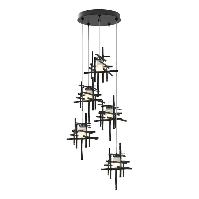 Hubbardton Forge 2023 Ink Cast Glass (YC) Standard Tura 5-Light Frosted Glass Pendant